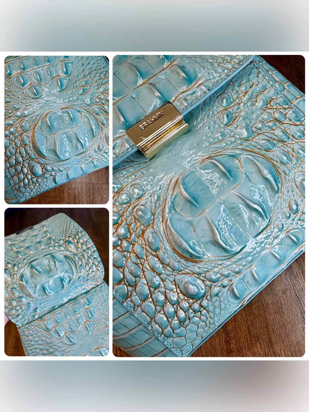 Brahmin NWOT Margo - Waterfall - 3 FULL EYES - Metallic - Gorgeous - Picture 8 of 16